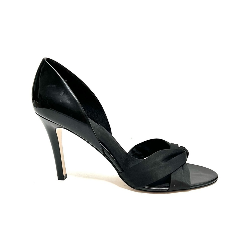 Vintage 1990s deadstock black vegan patent leather d'Orsay stiletto heels